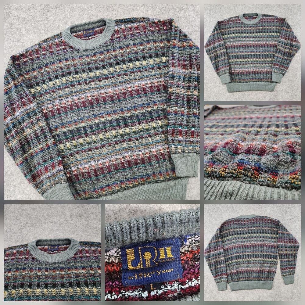 VTG LeRoy Knit Mens L Large Acrylic Pullover‎ Retro Colorful Crewneck Sweater